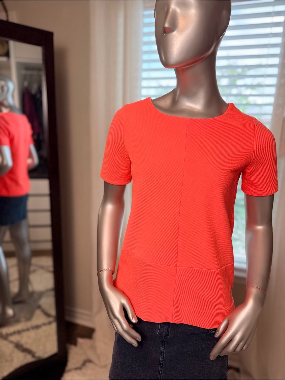 Madewell Textured Coral Short Sleeve Top Small Minimalist Zipper Detail Blouse